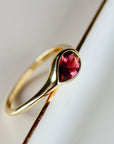 East West Pear Pink Tourmaline Dome Ring 14k Gold