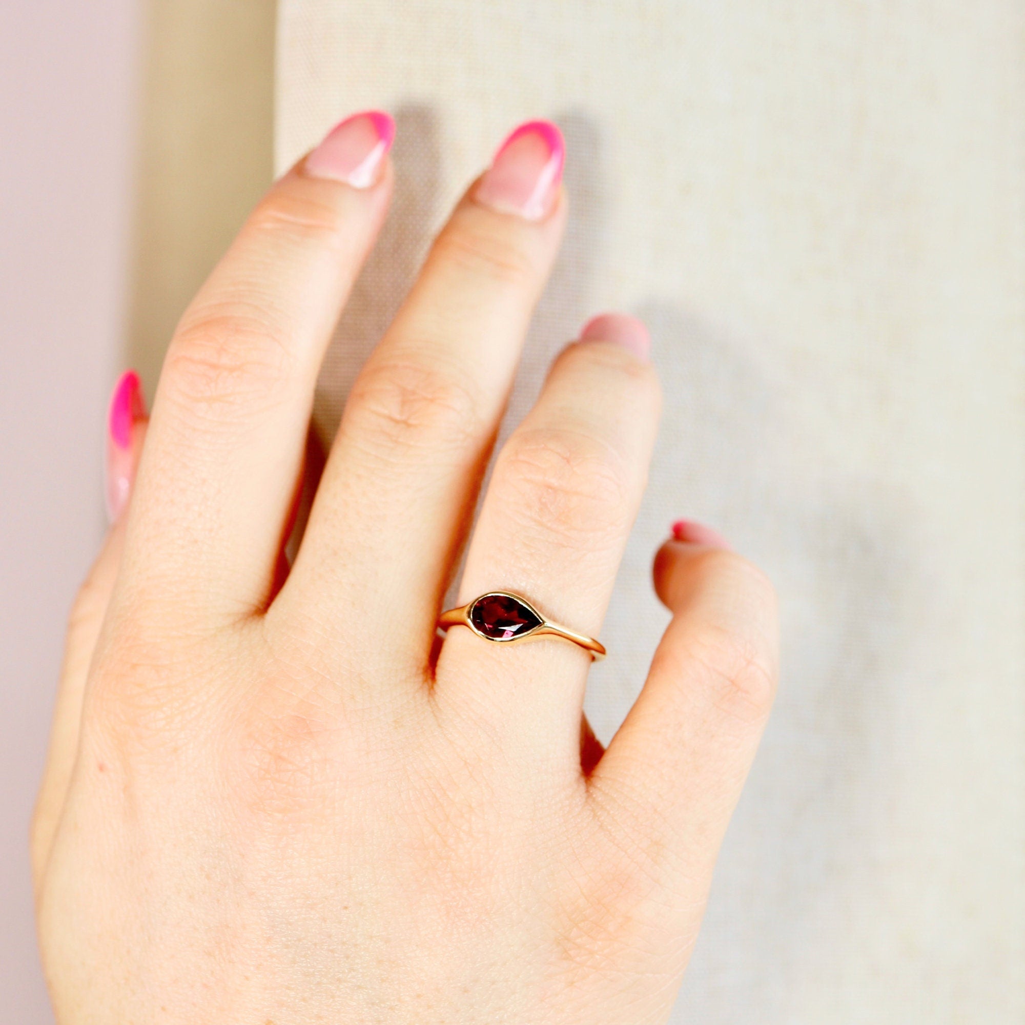 East West Pear Pink Tourmaline Dome Ring 14k Gold - Melt'm Jewelry