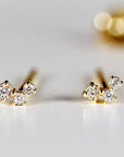 14k Gold 3 Stone Simulated Diamond CZ Prong Set Cluster Earrings