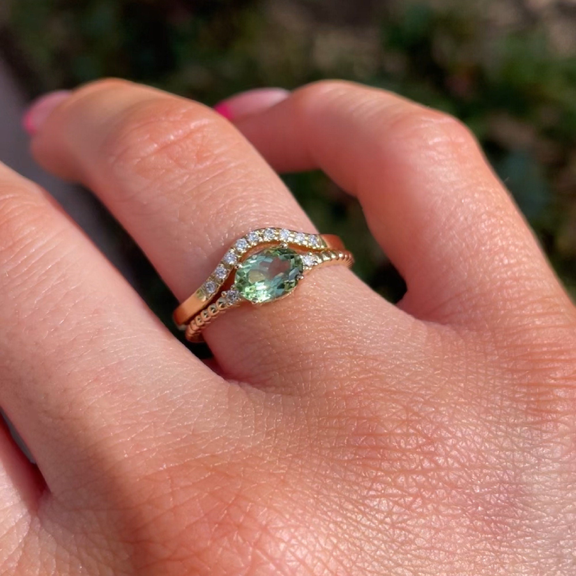 Diamond &amp; Oval Tourmaline Engagement Ring - Melt'm Jewelry