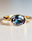 East West Half Bezel Sapphire Engagement Ring 14k Gold