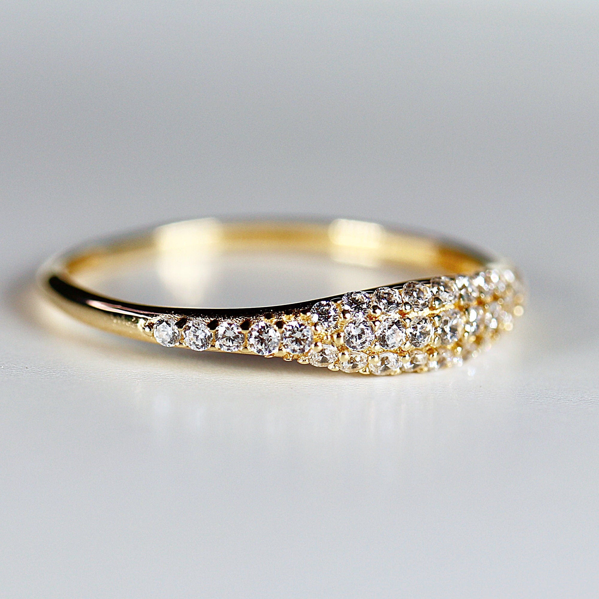 14k Gold Micro Pave Signet Ring, CZ Stacking Ring - Melt'm Jewelry
