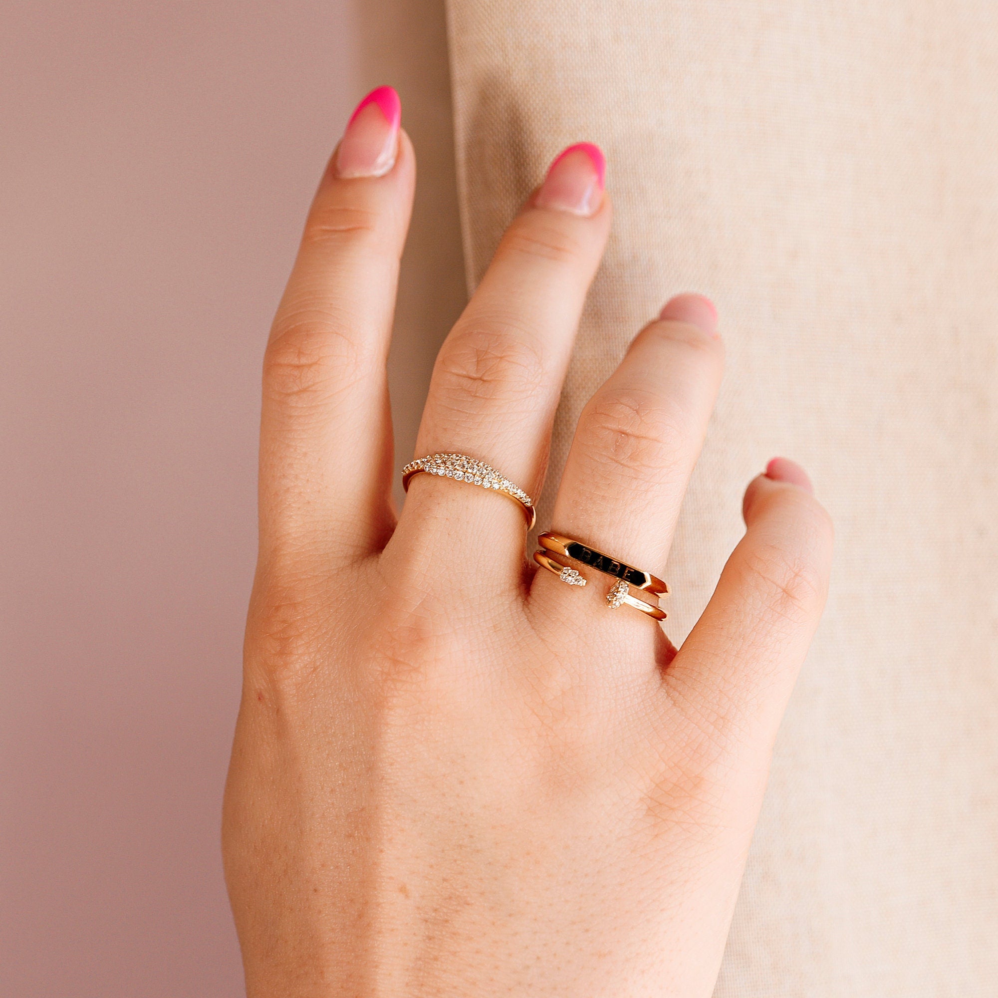 14k Gold Micro Pave Signet Ring, CZ Stacking Ring - Melt'm Jewelry