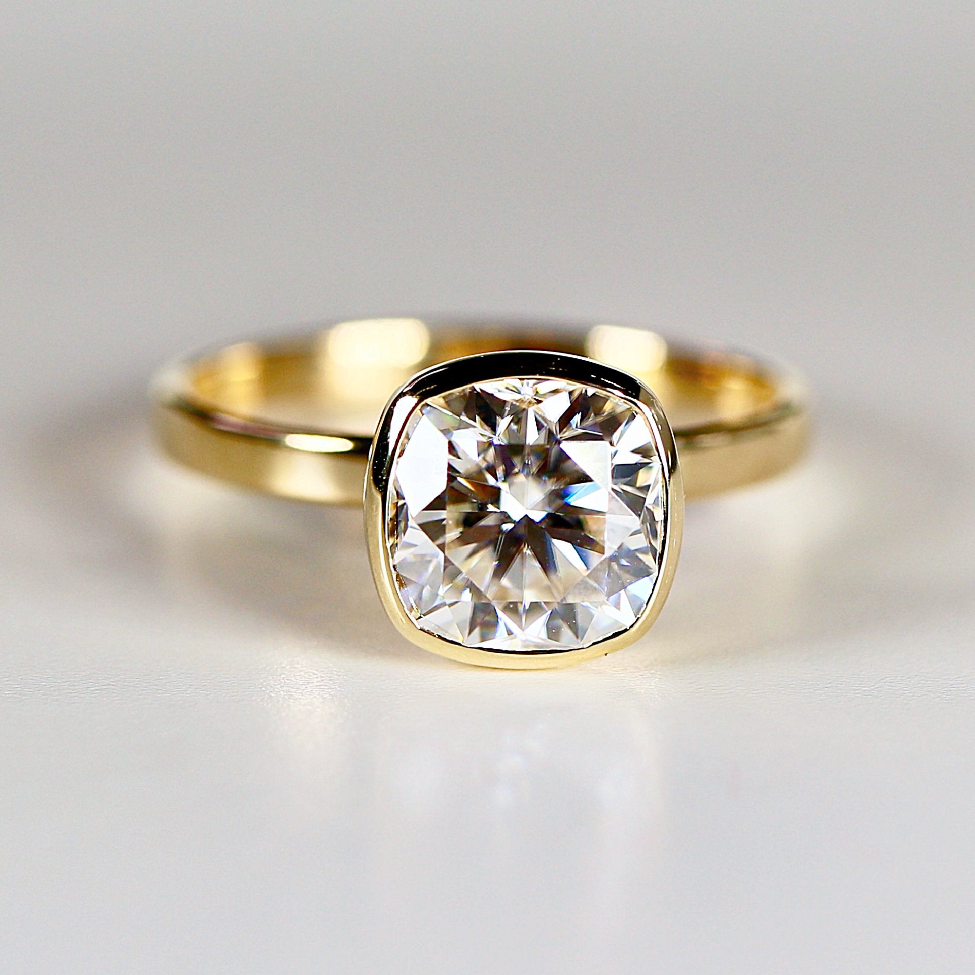 Cushion Cut Moissanite Engagement Ring 14k Gold JULIET