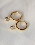 14k Solid Gold Earring Charm For Hoops, 14k Gold Cz Bezel Charm