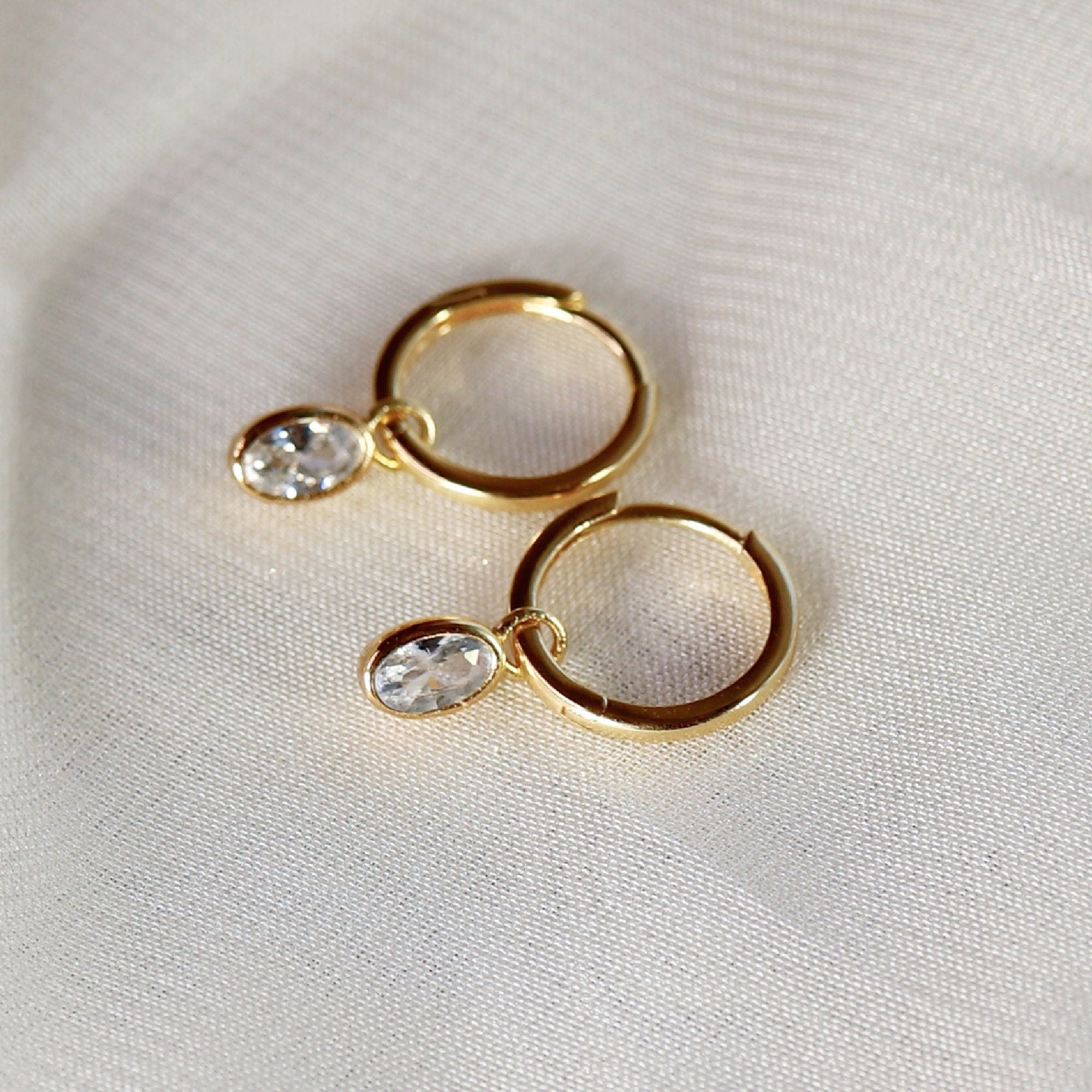 14k Solid Gold Earring Charm For Hoops, 14k Gold Cz Bezel Charm - Melt'm Jewelry