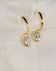 14k Solid Gold Earring Charm For Hoops, 14k Gold Cz Bezel Charm