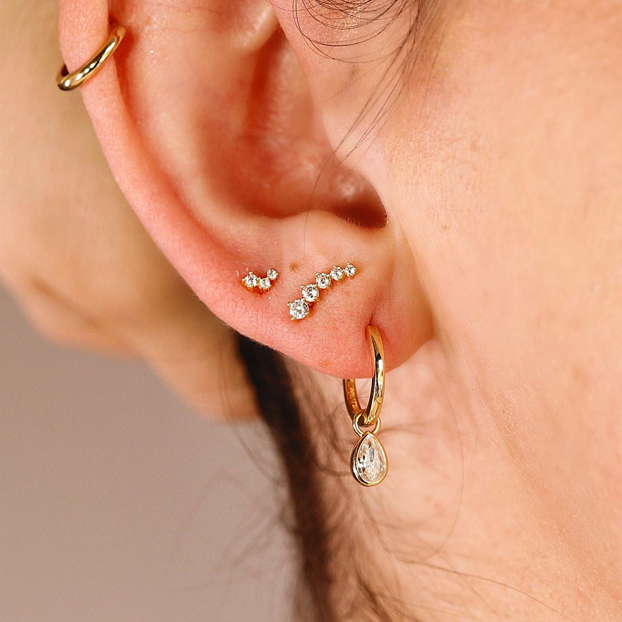 14k Solid Gold Earring Charm For Hoops, 14k Gold Cz Bezel Charm - Melt'm Jewelry