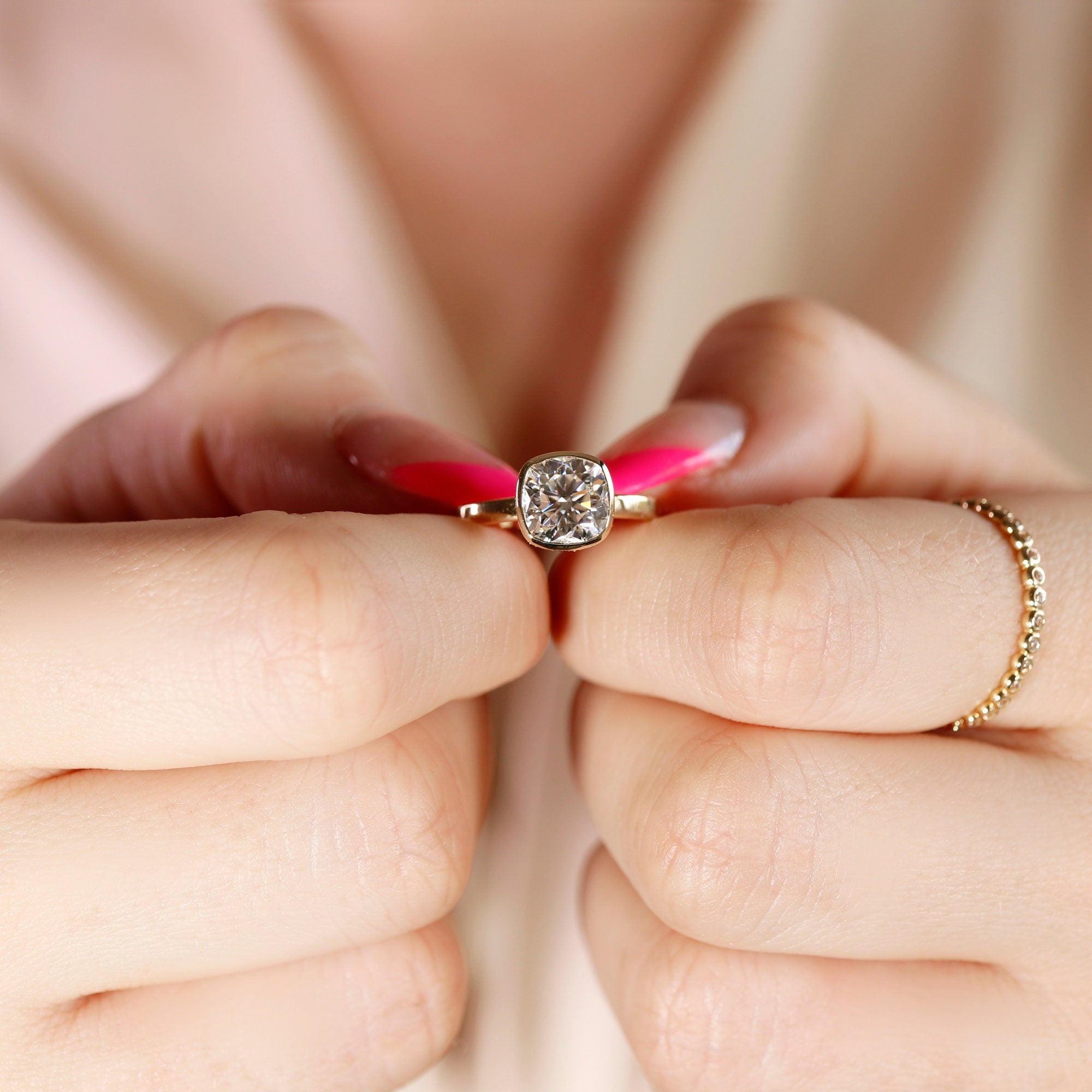 Cushion Cut Moissanite Engagement Ring 14k Gold JULIET - Melt'm Jewelry