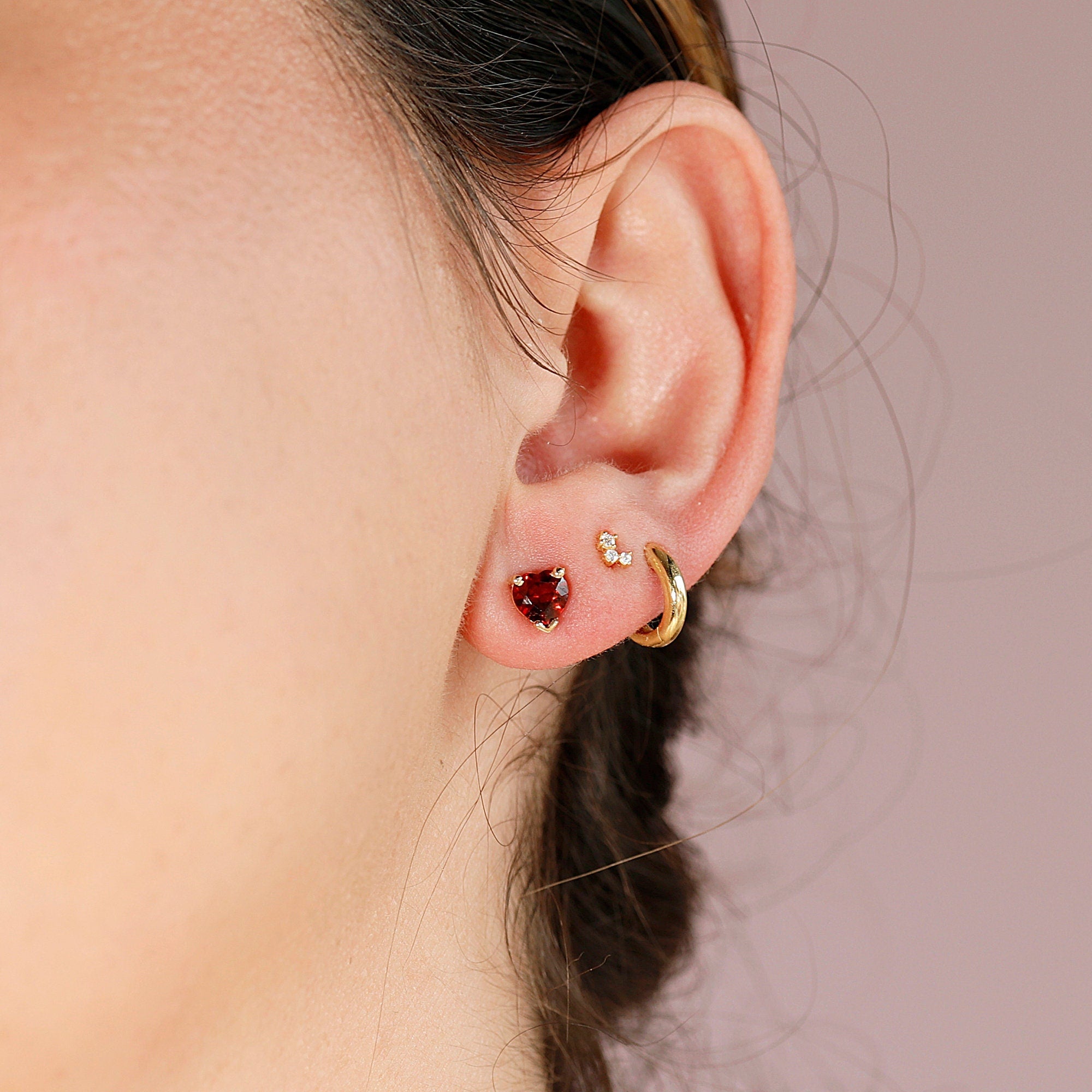 Garnet Heart Stud Earrings 14k Gold - Melt'm Jewelry