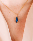 Boulder Opal w Sapphire Pendant 14k Solid Gold