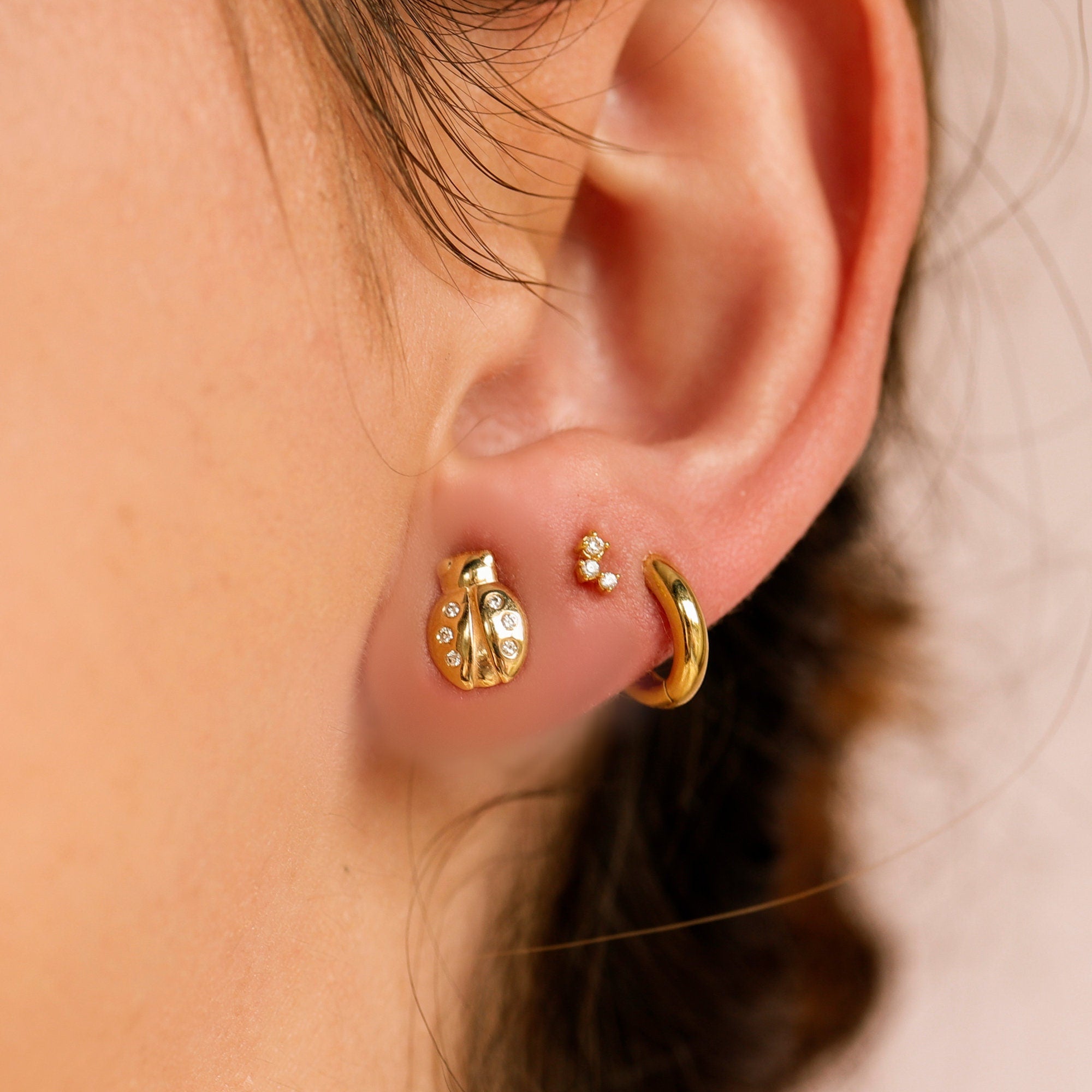 Diamond Lady Bug Stud Earrings in 14k Gold - Melt'm Jewelry