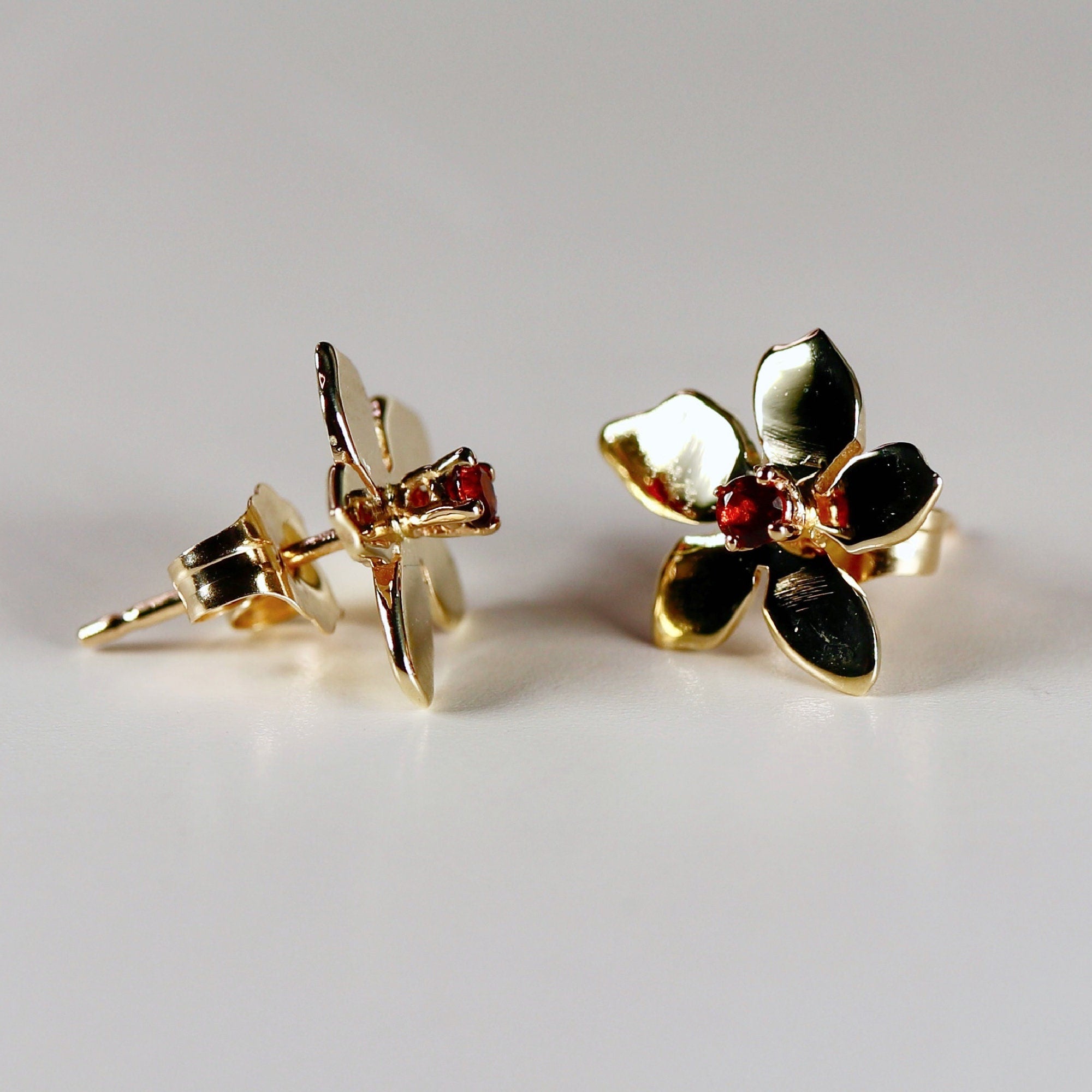 Sakura Cherry Blossom Earrings 14k Gold, with any Birthstone - Melt'm Jewelry
