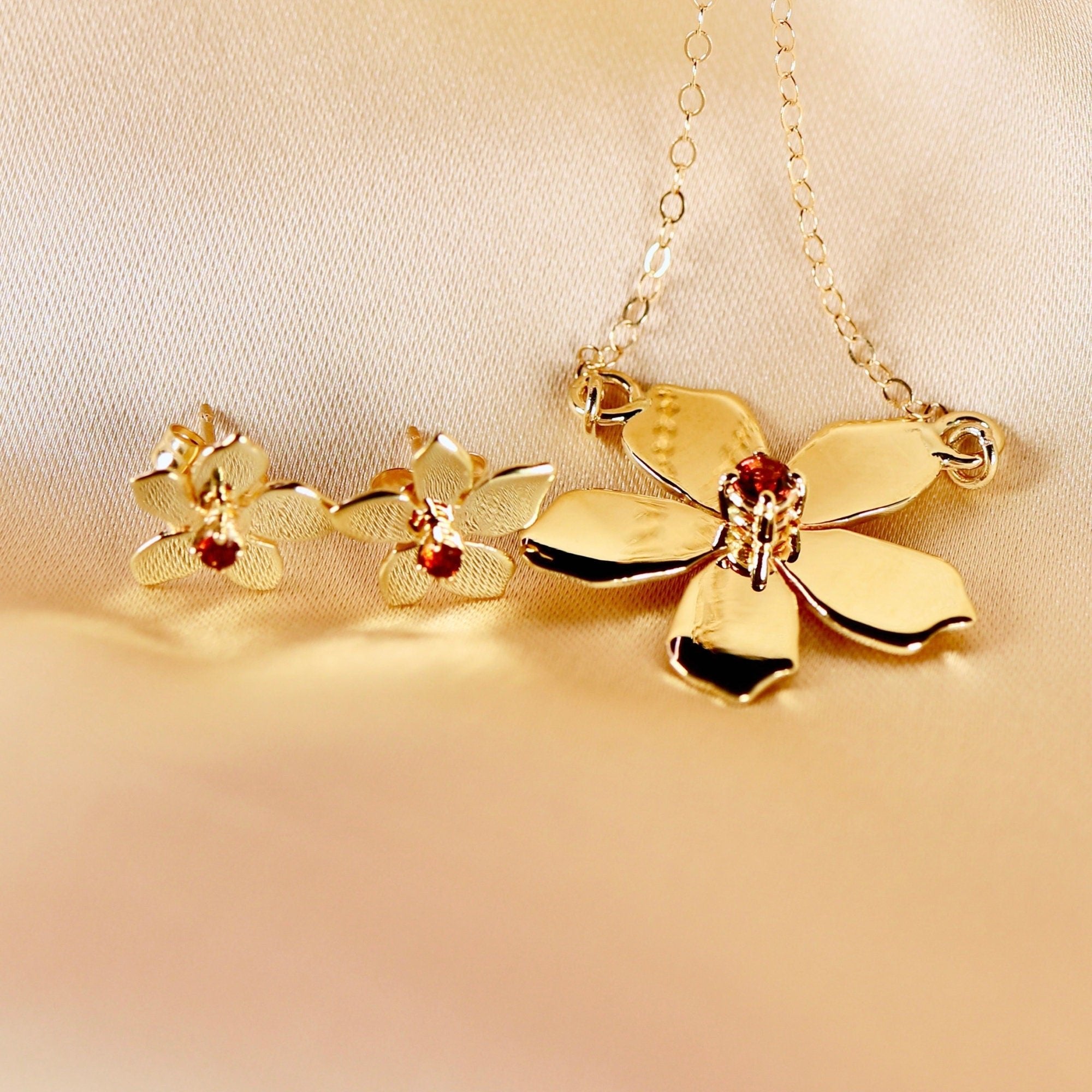 Sakura Cherry Blossom Earrings 14k Gold, with any Birthstone - Melt'm Jewelry
