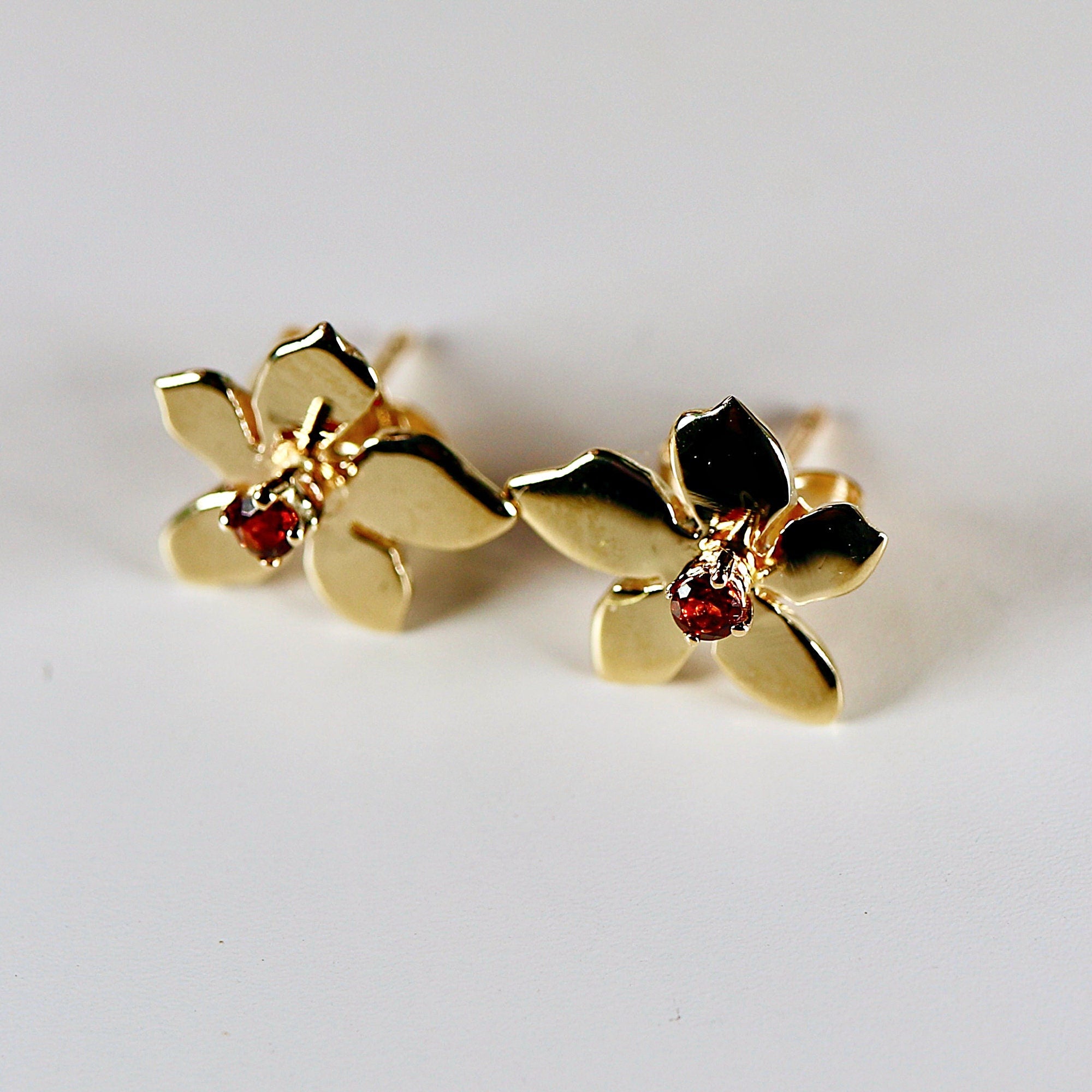 Sakura Cherry Blossom Earrings 14k Gold, with any Birthstone - Melt'm Jewelry