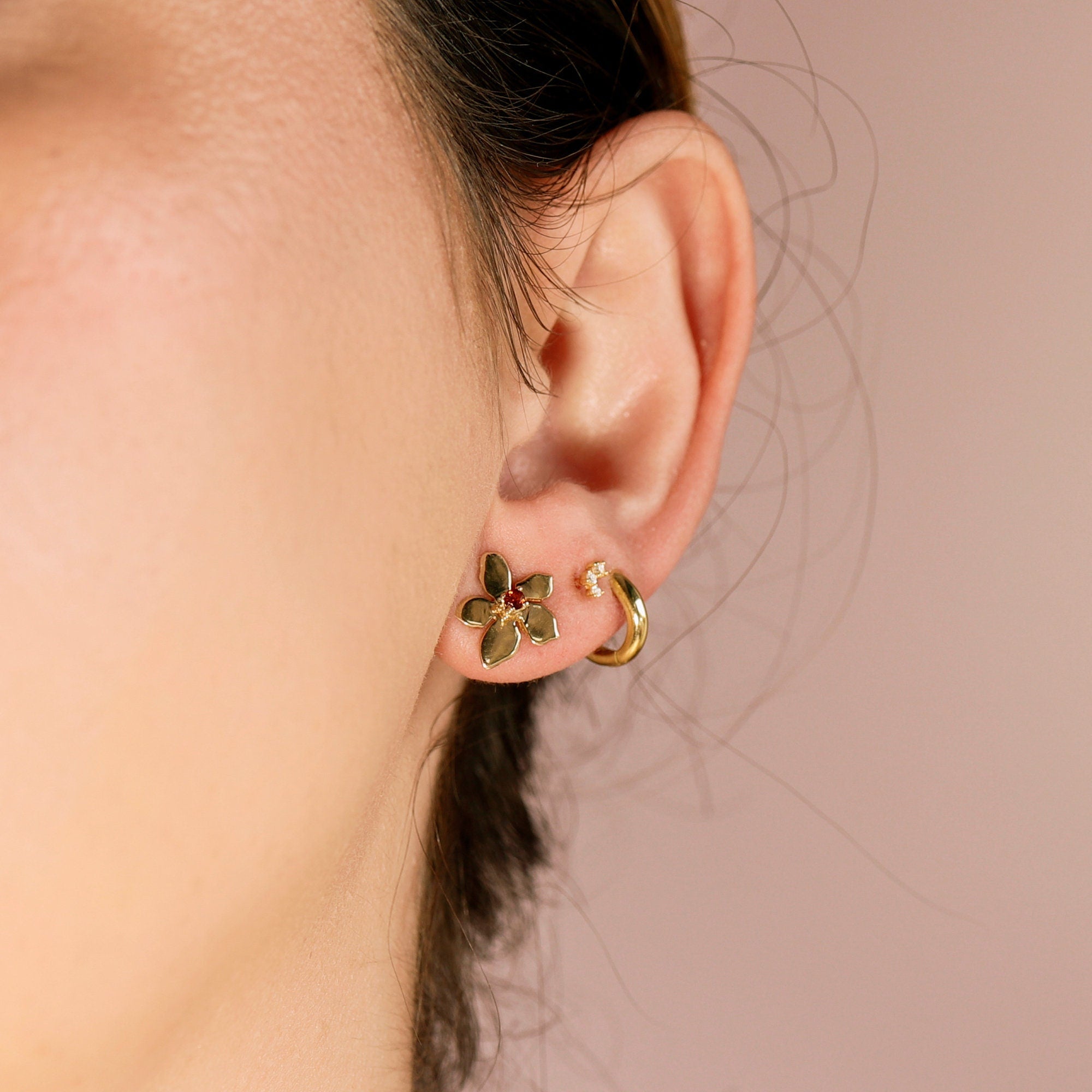 Sakura Cherry Blossom Earrings 14k Gold, with any Birthstone - Melt'm Jewelry