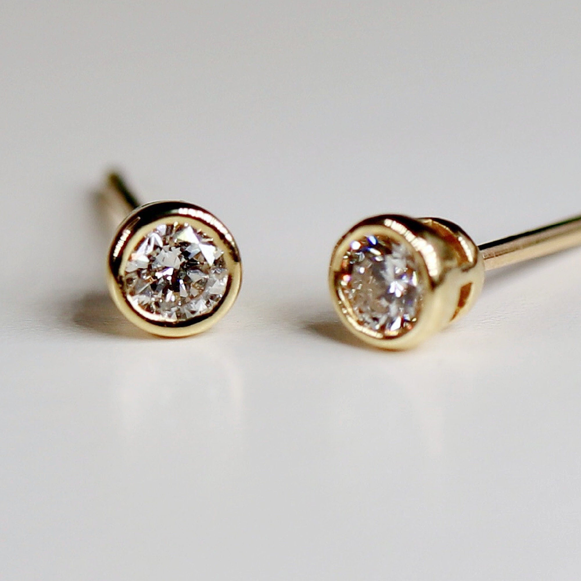 0.09ct Tiny Diamond Stud Earrings in 14k Gold (SINGLE or PAIR) - Melt'm Jewelry