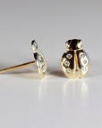 Ladybug Earrings 14k Gold, Diamond Lady Bug Studs, Lucky Earrings