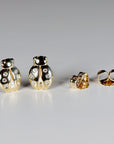 Ladybug Earrings 14k Gold, Diamond Lady Bug Studs, Lucky Earrings