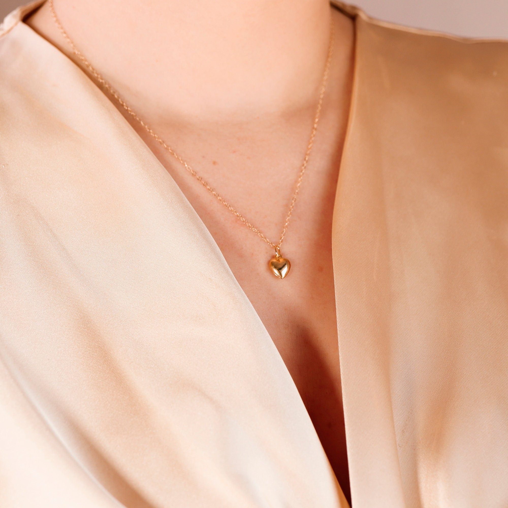 14k Gold 3D Puffy Heart Pendant Necklace - Melt'm Jewelry