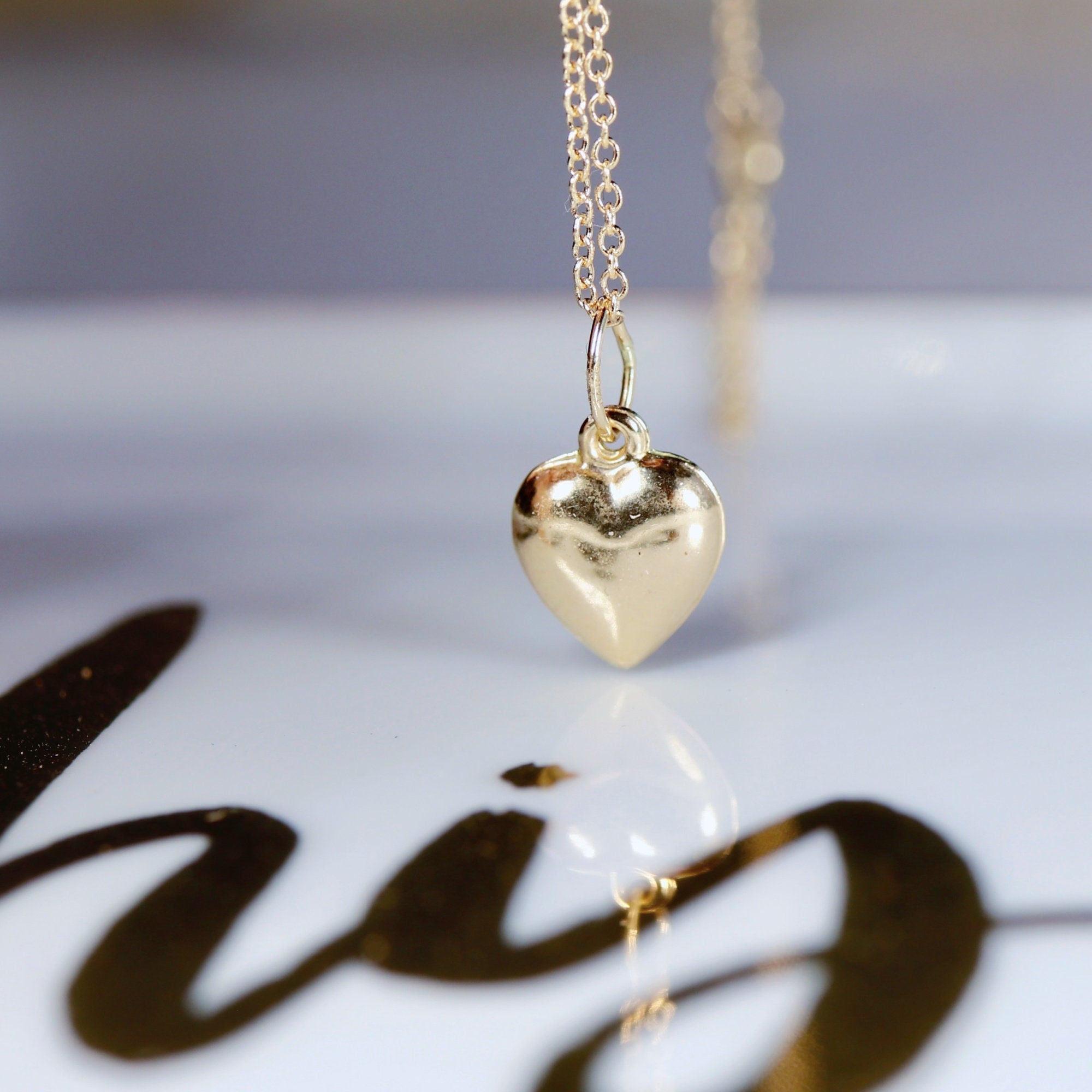14k Gold 3D Puffy Heart Pendant Necklace - Melt'm Jewelry