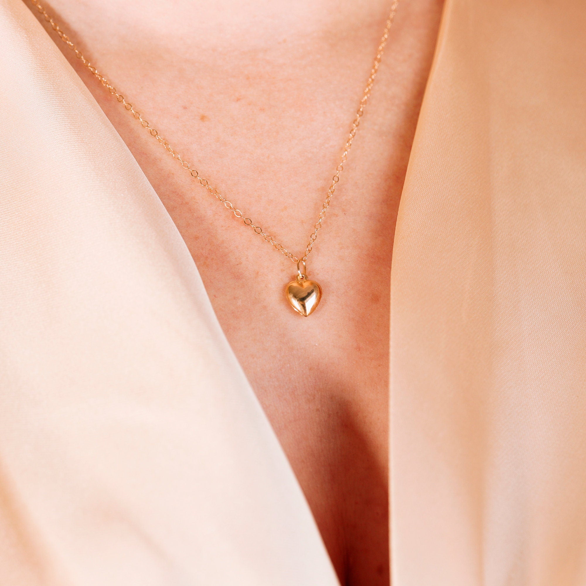 14k Gold 3D Puffy Heart Pendant Necklace - Melt'm Jewelry