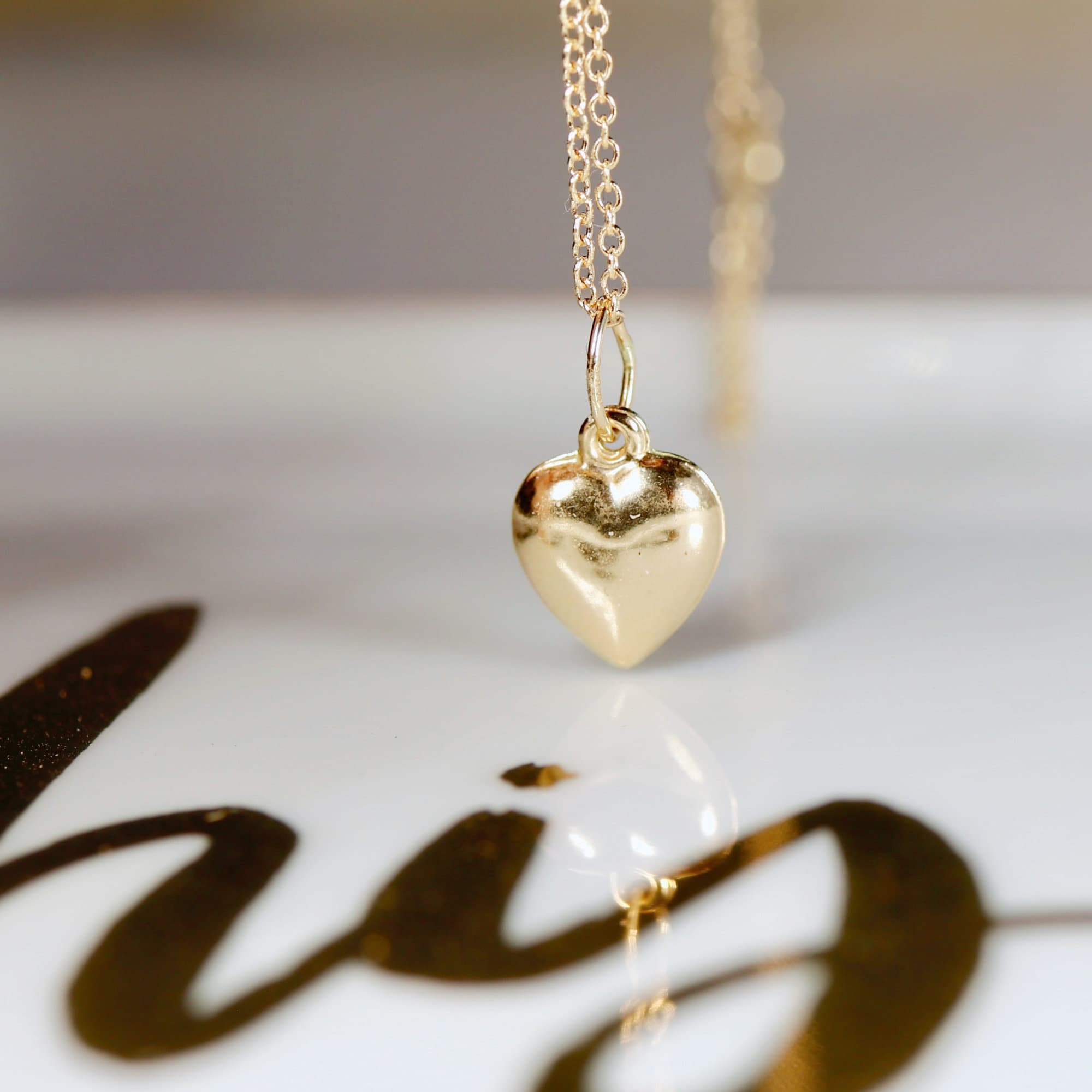 14k Gold 3D Puffy Heart Pendant Necklace