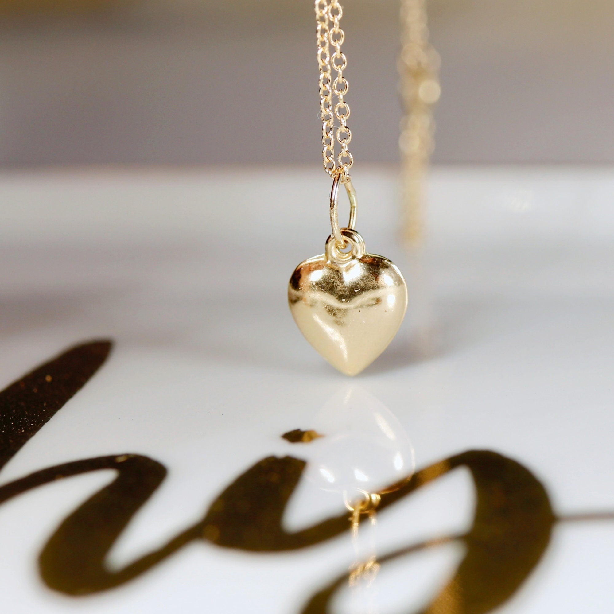 14k Gold 3D Puffy Heart Pendant Necklace - Melt'm Jewelry