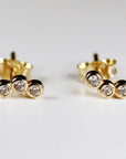 14k Gold 3 Stone Bezel Set CZ Cubic Zirconia Cluster Earrings