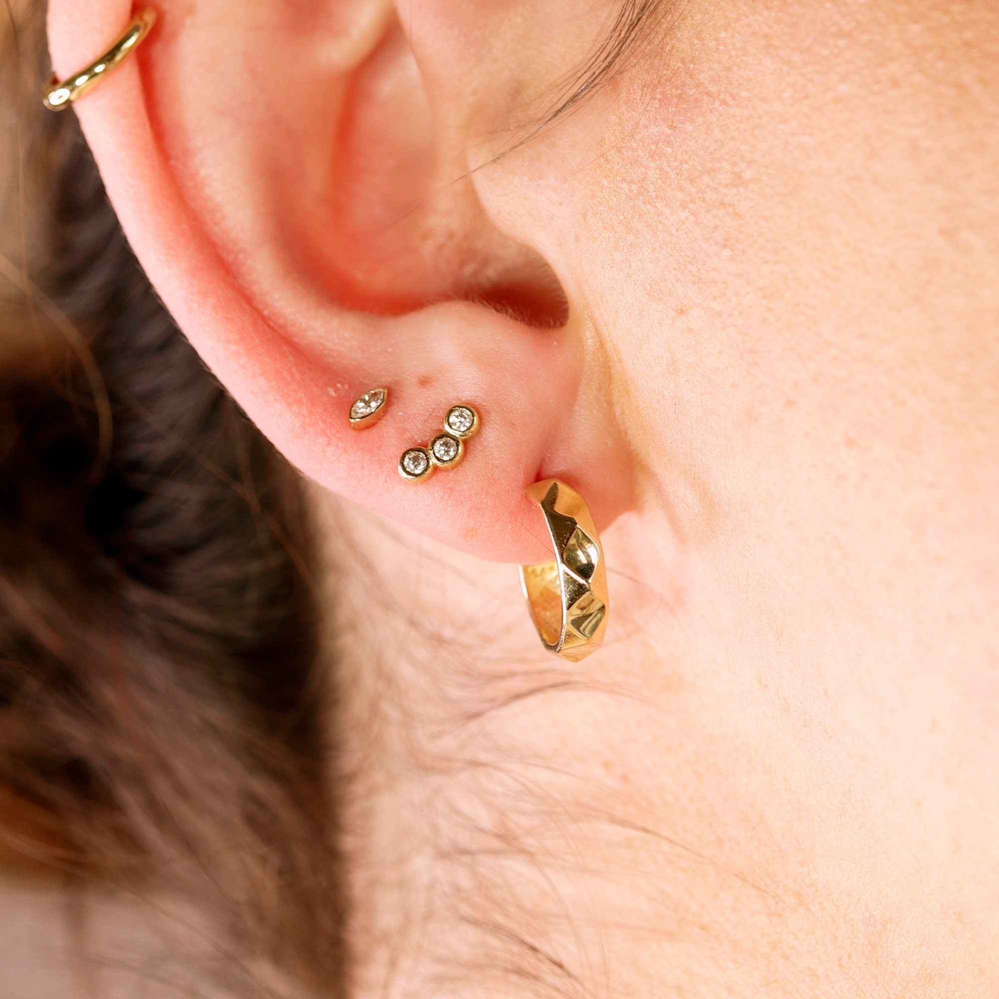 14k Gold 3 Stone Bezel Set CZ Cubic Zirconia Cluster Earrings - Melt'm Jewelry