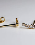 14k Gold 5 Stone CZ Ear Climber Earrings, Simulated Diamond Cluster Ear Crawler Earrings