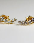 14k Gold 5 Stone CZ Ear Climber Earrings, Simulated Diamond Cluster Ear Crawler Earrings