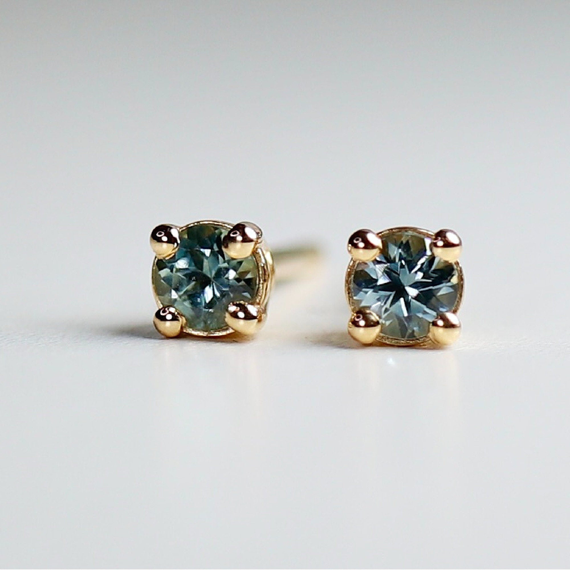 Tiny Blue Montana Sapphire Earrings 14k Gold