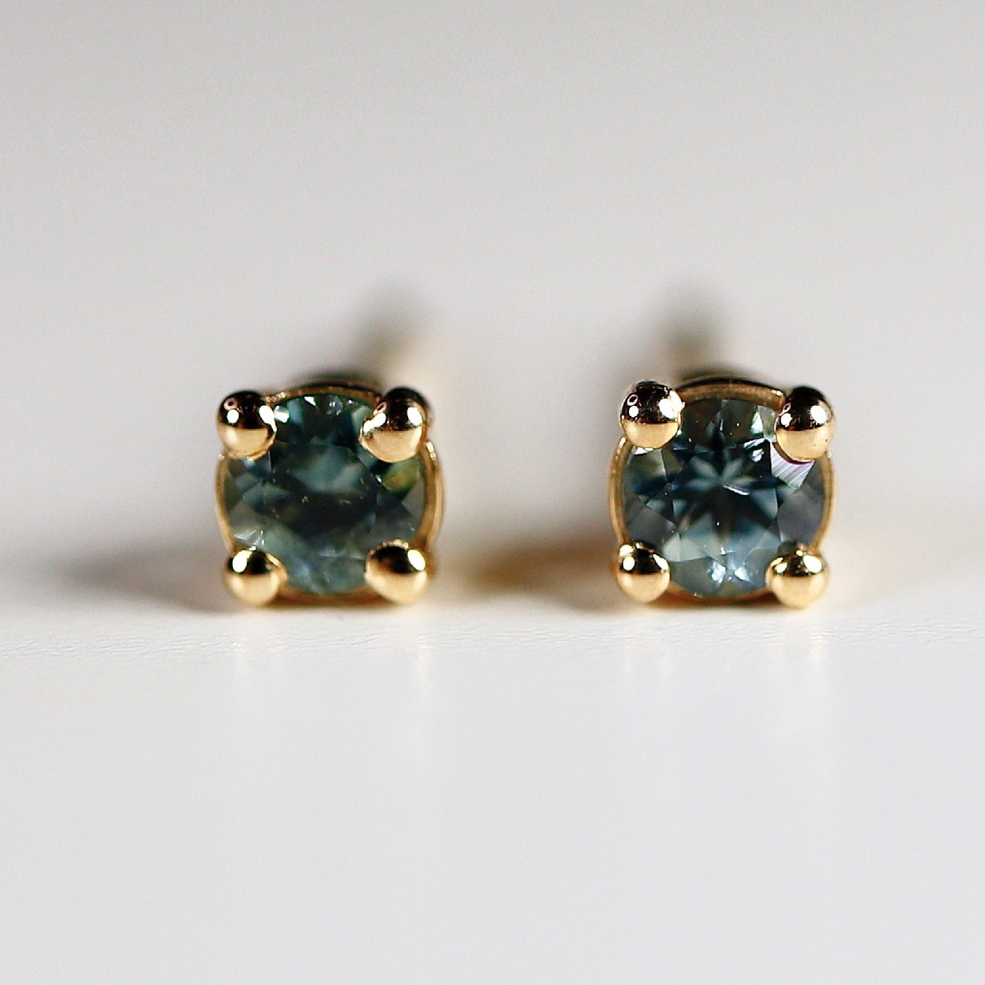 Tiny Blue Montana Sapphire Earrings 14k Gold