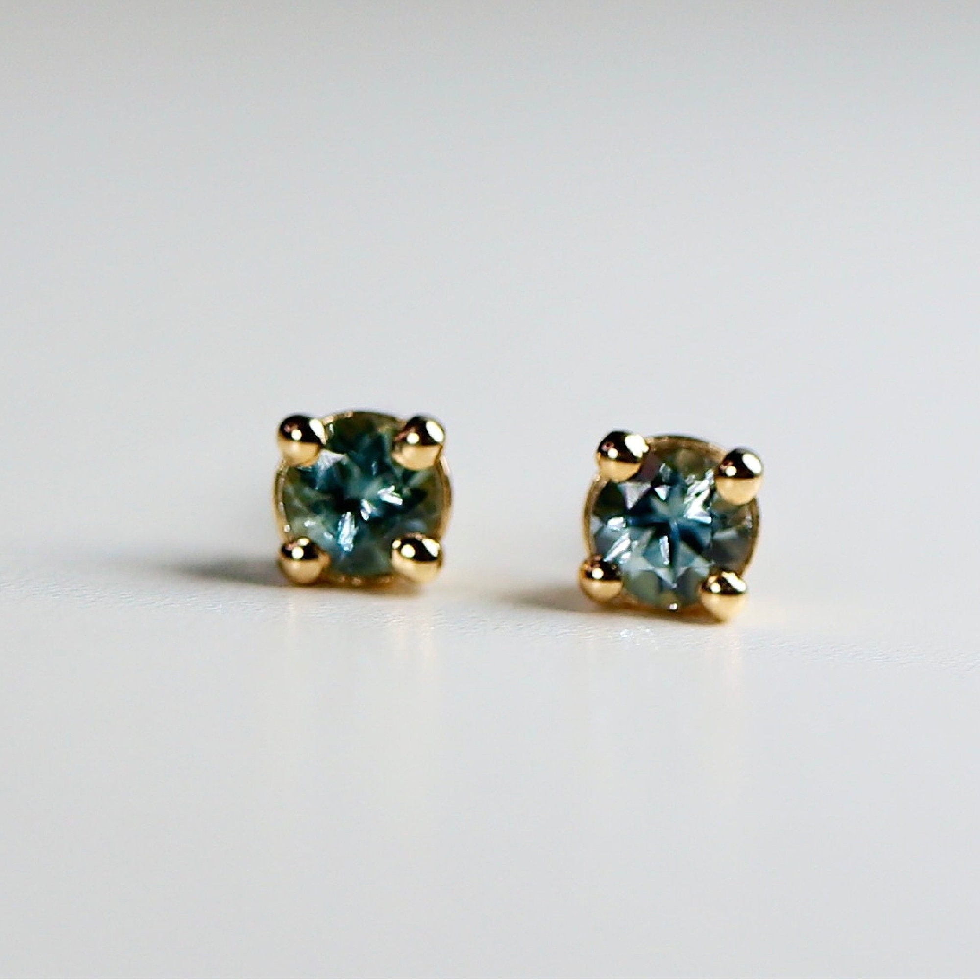 Tiny Blue Montana Sapphire Earrings 14k Gold