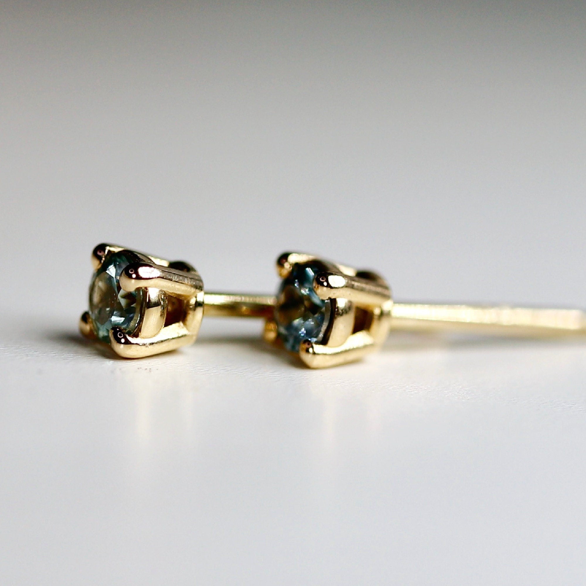 Tiny Blue Montana Sapphire Earrings 14k Gold