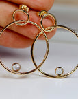 Large Double Hoop Earrings 14k Solid Gold, Aquamarine Hoop Earrings