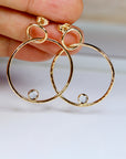 Large Double Hoop Earrings 14k Solid Gold, Aquamarine Hoop Earrings