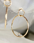 Large Double Hoop Earrings 14k Solid Gold, Aquamarine Hoop Earrings