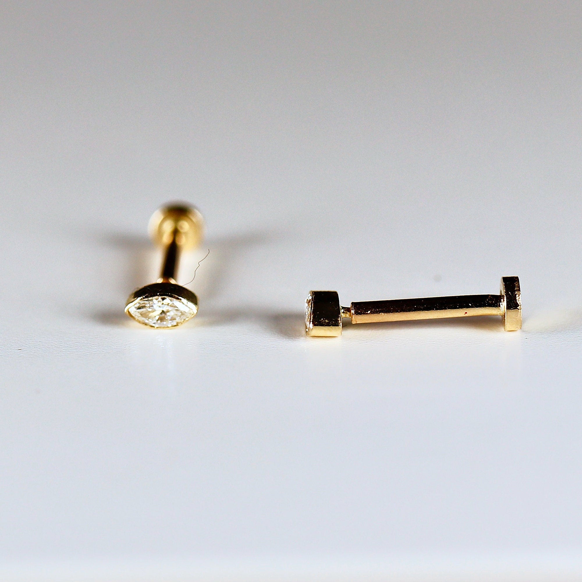 Marquise Diamond Labret Earrings 14k Solid Gold - Melt'm Jewelry