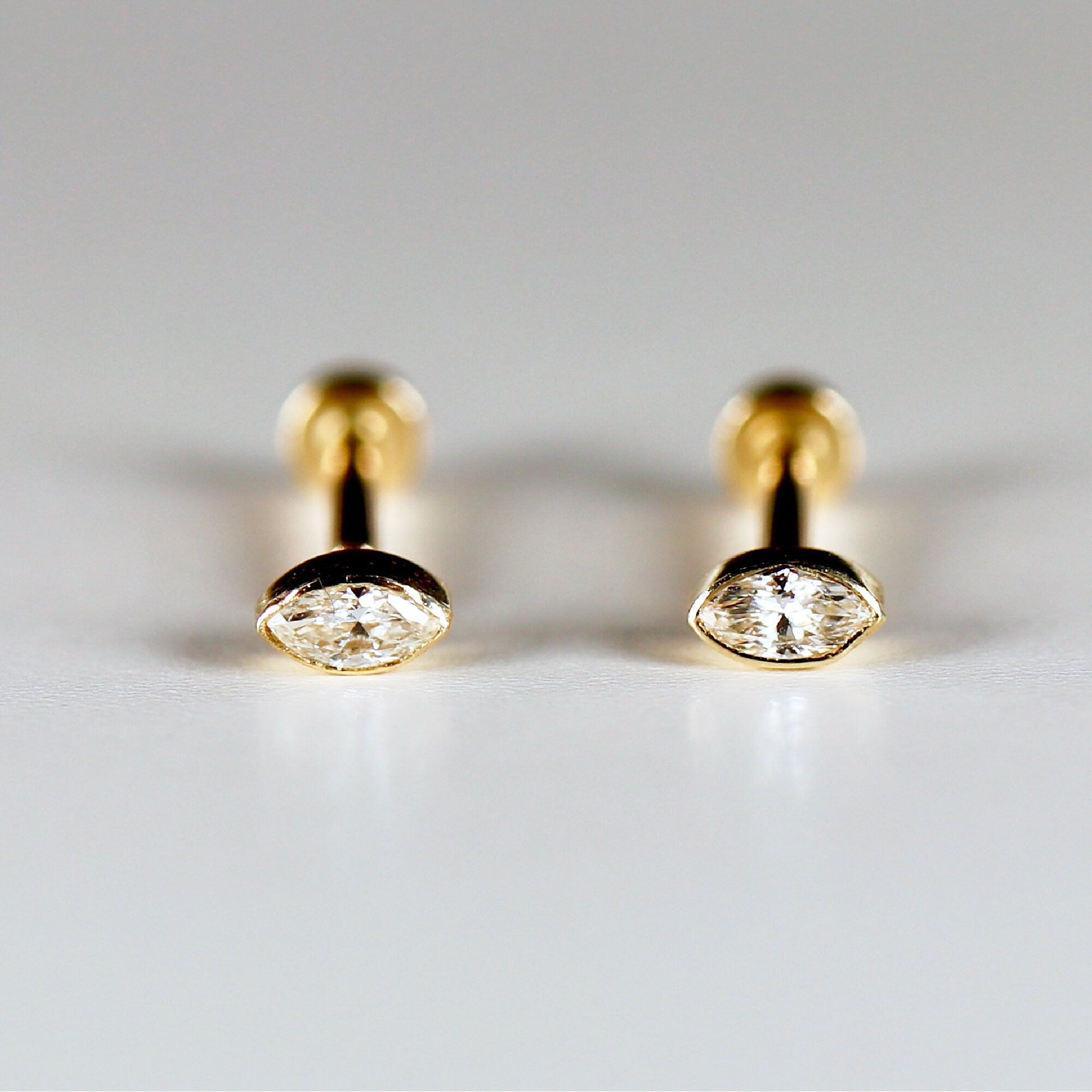 Marquise Diamond Labret Earrings 14k Solid Gold