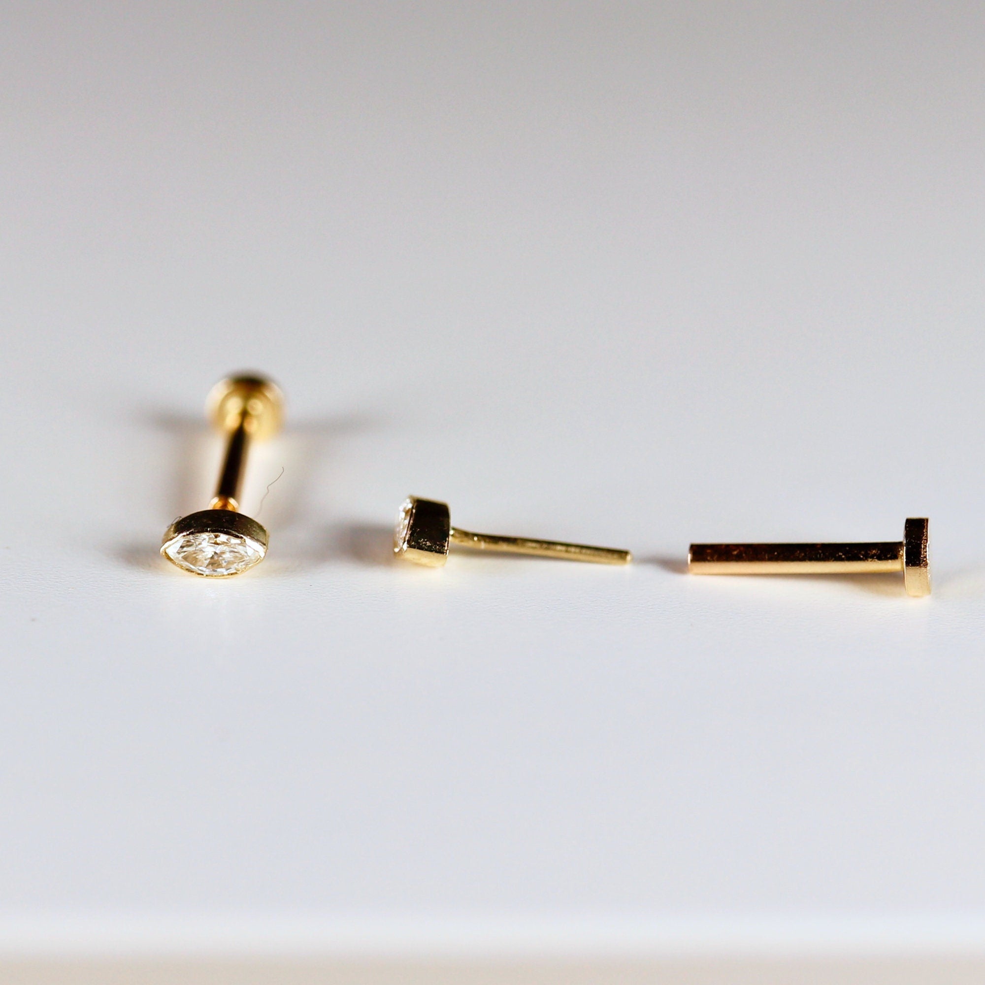 Marquise Diamond Labret Earrings 14k Solid Gold - Melt'm Jewelry