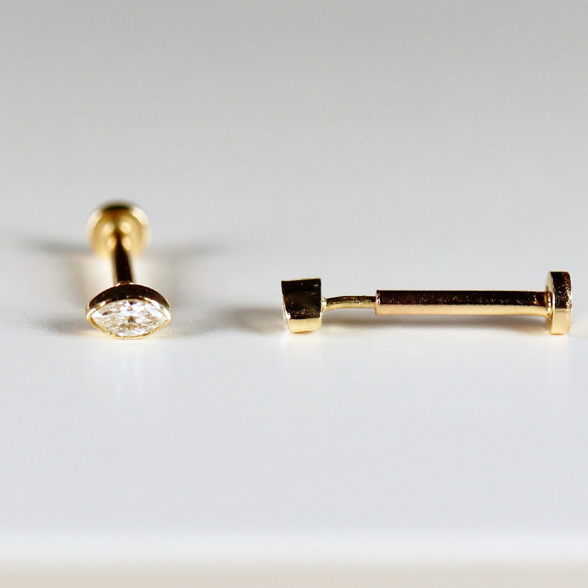 Marquise Diamond Labret Earrings 14k Solid Gold - Melt'm Jewelry