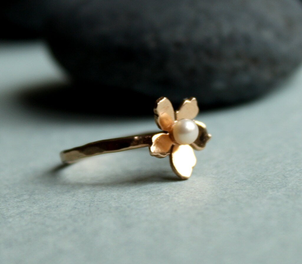 Rose Gold Pearl Ring, Cherry Blossom Sakura Ring