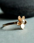 Floral Pearl Ring 14k Solid Gold, Unique Handmade Flower Engagement Ring - Melt'm Jewelry