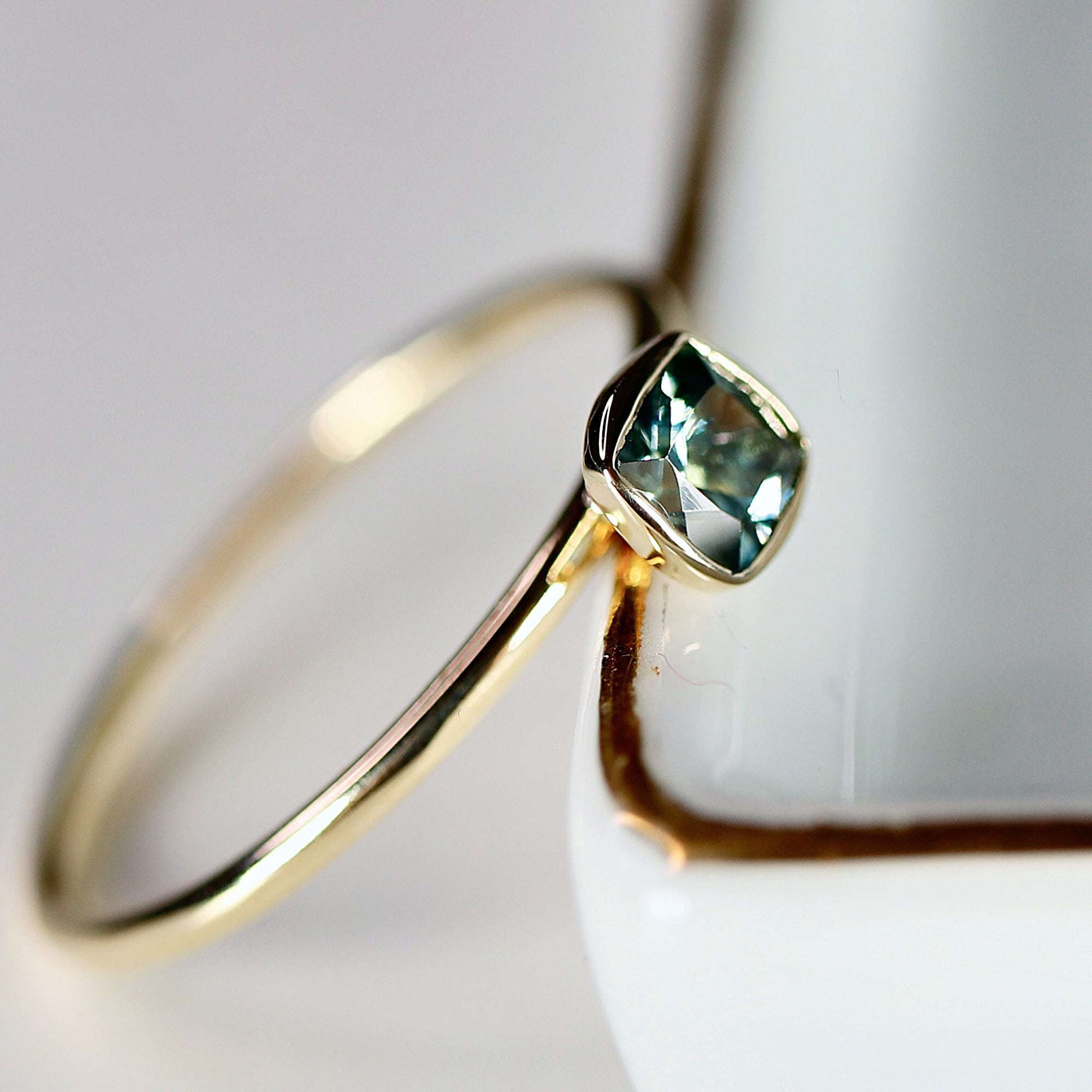 Cushion Cut Montana Sapphire Engagement Ring 14k Gold - Melt'm Jewelry