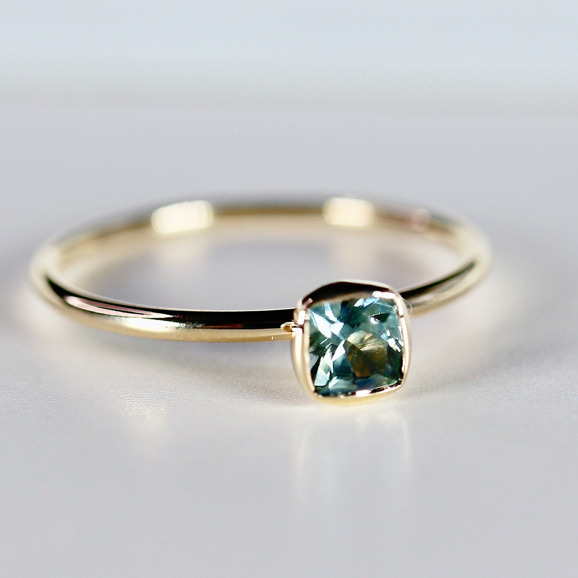 Cushion Cut Montana Sapphire Engagement Ring 14k Gold - Melt'm Jewelry