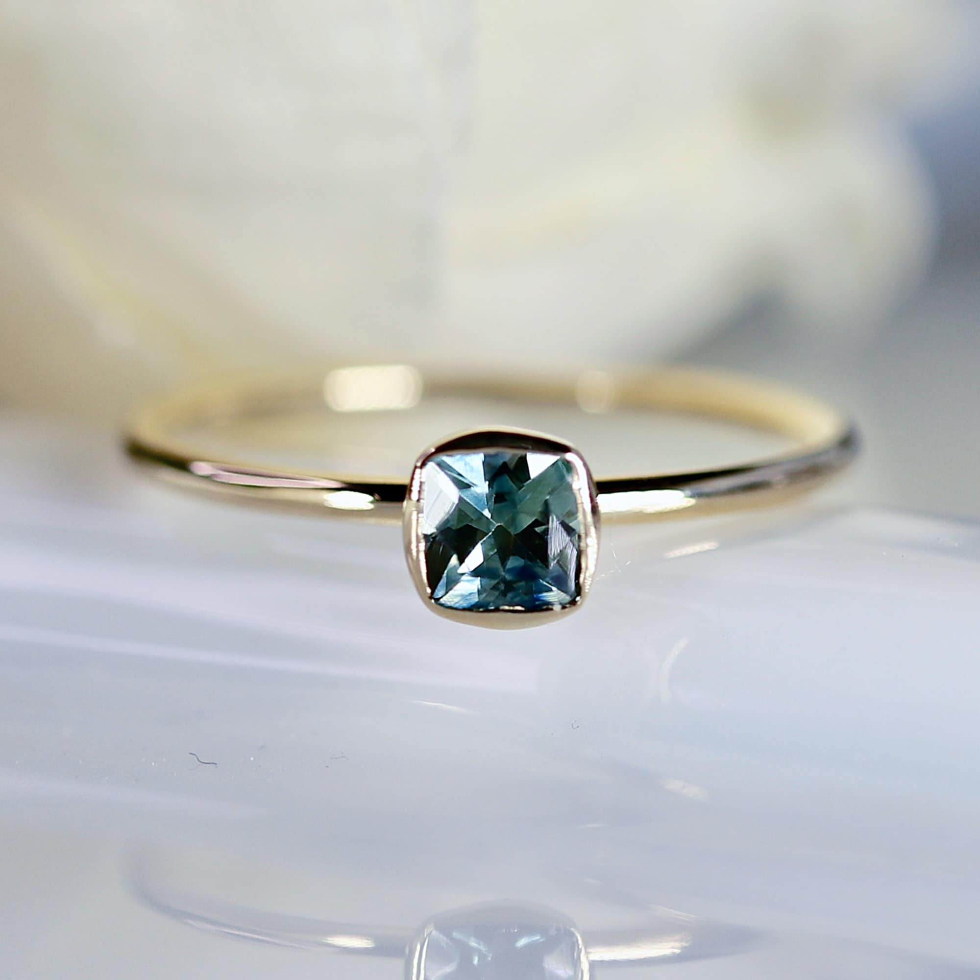 Cushion Cut Montana Sapphire Engagement Ring 14k Gold - Melt'm Jewelry