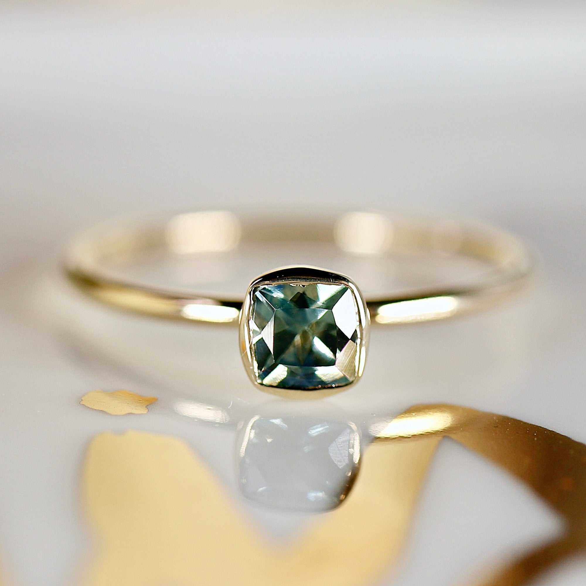 Cushion Cut Montana Sapphire Engagement Ring 14k Gold - Melt'm Jewelry