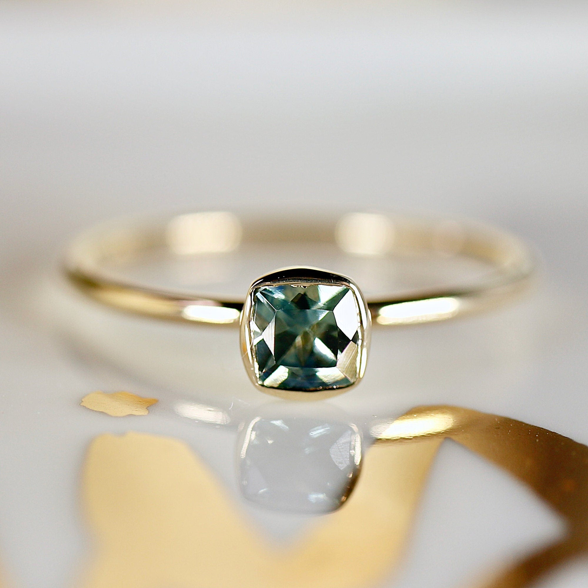Cushion Cut Montana Sapphire Engagement Ring 14k Gold - Melt'm Jewelry